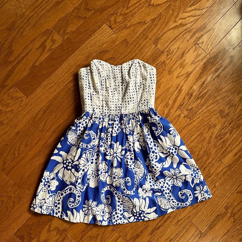 Lilly Pulitzer Blue and White Floral Ferris Dress